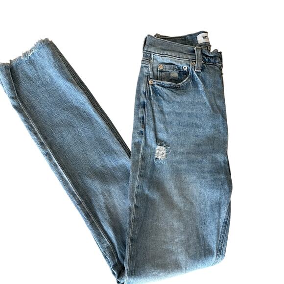 Pistola Straight Split Hem Jeans SIZE 25 High Rise Distress Denim Designer $168 - Picture 8 of 11